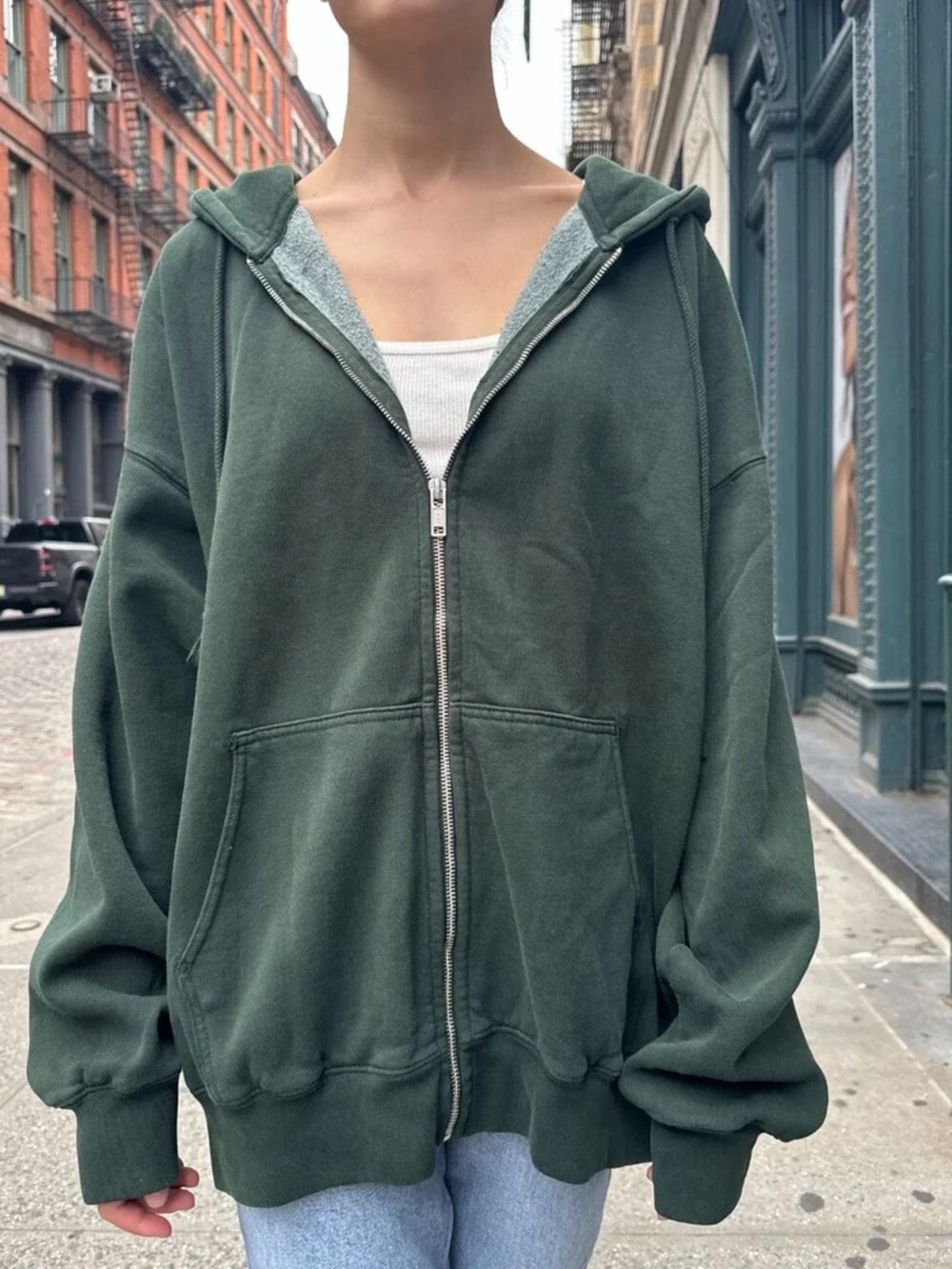 BRANDY MELVILLE JOHN GALT Dark Green Zip-Up Christy Hoodie Oversized